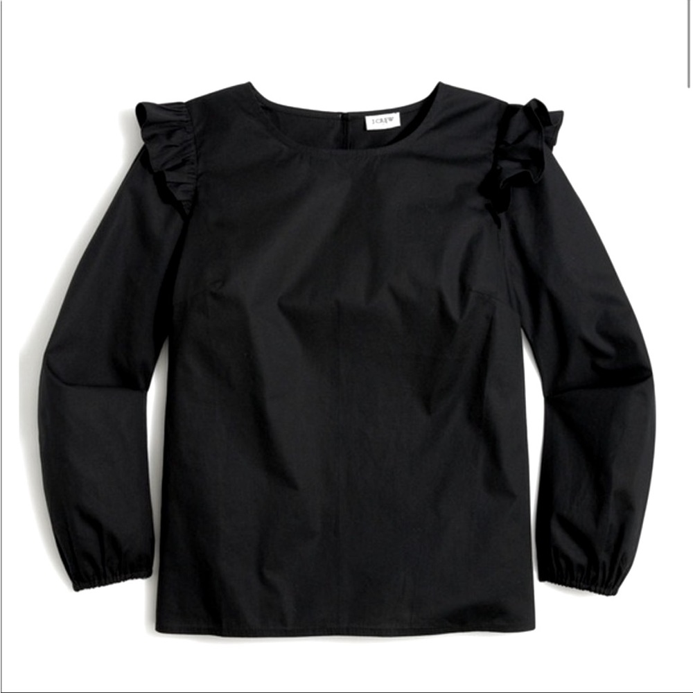 J. Crew Factory Black Ruffle Shoulder Long Sleeve Blouse